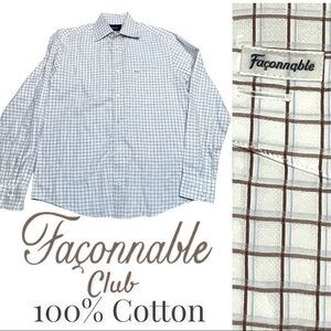 Men’s Faconnable Club Cotton Plaid Long Sleeve Button Down Small